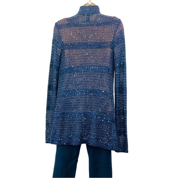 INC International Concepts Denim Blue Sparkle Sweater Waterfall Open Front - Picture 14 of 16